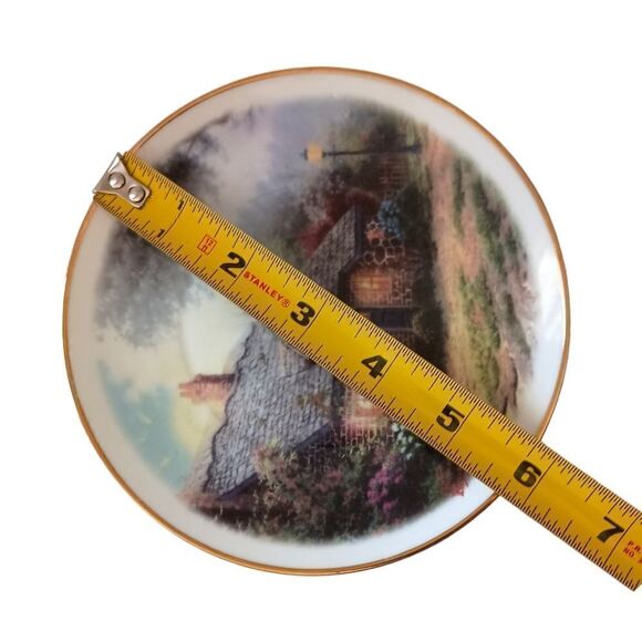 Thomas Kinkade Moonlight Cottage Tea Cup Saucer Vase Teleflora Gold Trim Set - Picture 4 of 16